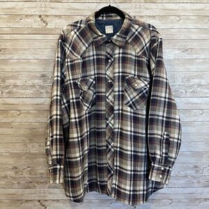 Vintage Wrangler Men 2XL Jacket Quilted Shacket Plaid Western Flannel Pearl Snap
